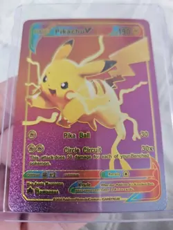 Pikachu V Rainbow Foil Fan Art Textured Collector Card Pika Ball - Image 5