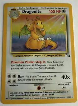 Dragonite Holo 4/62 Fossil Unlimited – Vintage Pokemon Card – Raw - Image 1