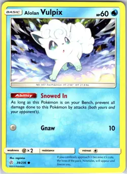 Alolan Vulpix 39/236 Common Regular Card SM - Cosmic Eclipse Pokemon TCG NM - Image 1