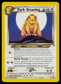 Pokemon Card Neo Destiny Dark Ursaring 21/105 Rare - Image 1