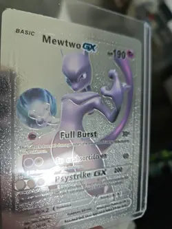 Mewtwo GX Silver Foil Fan Art Premium Textured Collector Pokemon Card Psystrike - Image 5