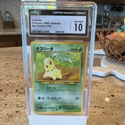 Pokemon Chikorita CGC 10 Neo Premium File 1 Regular Japanese 1999 Card - Image 1