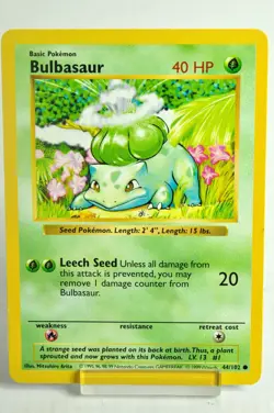 Pokemon card TCG Bulbasaur 44/102 "Shadowless" Base Set 1999 English LP - Image 1