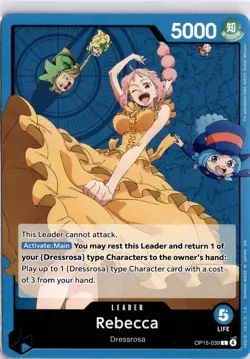 One Piece TCG Rebecca OP15-039 Leader English Trading Card TCG - Image 1