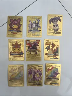 ￼ Gold Pokemon Cards, Replica Lot Of Nine In Mid Condition - Image 1