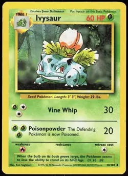 Base Set Unlimited Ivysaur 30/102 Uncommon Pokemon MP - Image 1