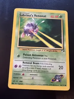 Sabrina’s Venonat 96/132 Gym Heroes Unlimited 2000 Pokemon Card Common NM - Image 1