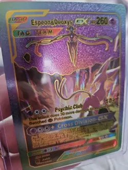 Espeon & Deoxys GX Rainbow Foil Fan Art Vinyl Textured Collector Card HP260 - Image 3
