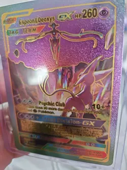 Espeon & Deoxys GX Rainbow Foil Fan Art Vinyl Textured Collector Card HP260 - Image 4