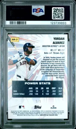 Yordan Alvarez 2025 Topps Mega Celebration Power Players FoilFractor 1/1 PSA 10 - Image 2