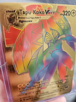 Tapu Koko Vmax Rainbow Gold Foil Fan Art Vinyl Textured Collector Pokemon Card - Image 3