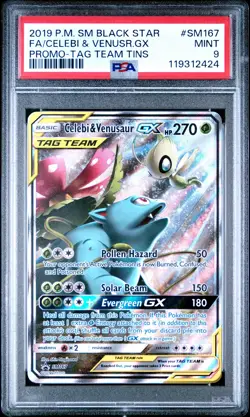 2019 POKEMON SM BLACK STAR PROMO #SM167 FULL ART/CELEBI & VENUSAUR GX PSA 9 - Image 1