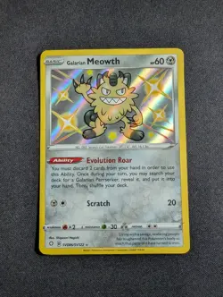 Pokemon Galarian Meowth SV086/SV122 Shiny Rare SWSH Shining Fates NM - Image 1