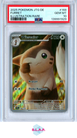 FURRET ILLUSTRATION RARE POKEMON GERMAN JTG DE-JOURNEY TOGETHER 2025 168 PSA 10 - Image 1