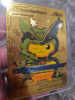 Pikachu Mega Rayquaza Gold Foil Fan Art Textured Collector Pokemon Tag Cos Play - Image 4