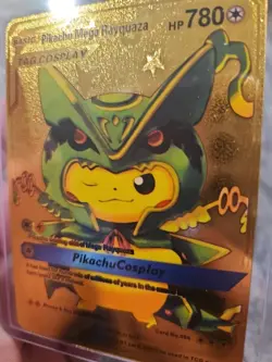 Pikachu Mega Rayquaza Gold Foil Fan Art Textured Collector Pokemon Tag Cos Play - Image 5