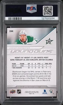 2024 Upper Deck Series 1 #244 Young Guns Logan Stankoven PSA 10 Rookie Card - Image 2