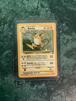 Vintage Pokemon TCG Raichu Base Set 2 Holo Unlimited Holo SWIRL Rare Card 16/130 - Image 1