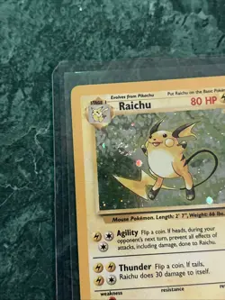 Vintage Pokemon TCG Raichu Base Set 2 Holo Unlimited Holo SWIRL Rare Card 16/130 - Image 2