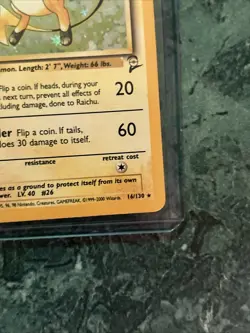 Vintage Pokemon TCG Raichu Base Set 2 Holo Unlimited Holo SWIRL Rare Card 16/130 - Image 4
