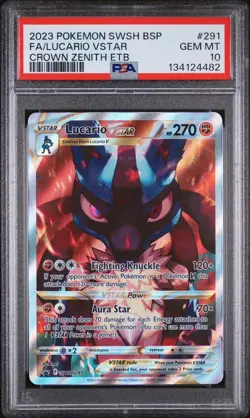 PSA 10 GEM MINT Lucario VSTAR Promo SWSH291 Crown Zenith ETB Pokemon Card - Image 1
