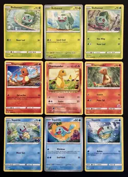 9x Gen 1 Pokemon Starters Card Lot Bulbasaur Charmander Squirtle Cute Pokemon - Image 1