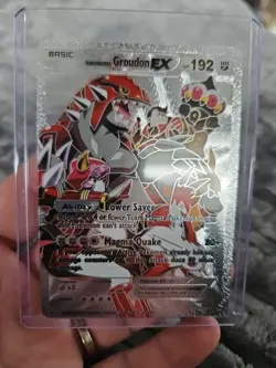 Pokemon Silver Foil Fan Art Team Macmas Groudon EX Textured Collector Card - Image 1