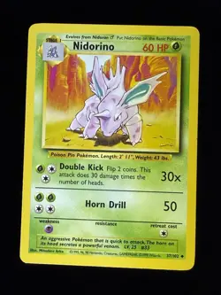 Nidorino 37/102 Pokemon Card TCG Base Set Unlimited Non Holo MP - Image 1