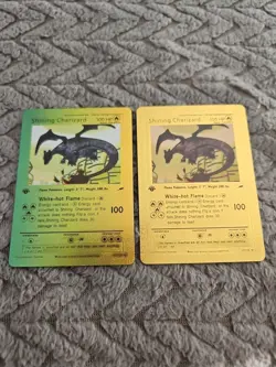 X2 Shining Charizard Gold Foil Fan Art Vinyl Textured Collector Cards X2 - Image 1