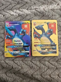 X2 Charizard GX Gold Foil Fan Art Vinyl Textured Collector Cards X2 Wing Attack - Image 1