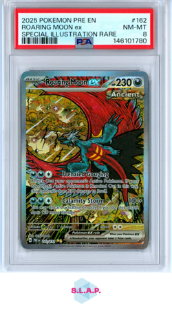ROARING MOON EX SPEC ILL RARE POKEMON PRE EN-PRISMATIC EVOLUTIONS 2025 162 PSA 8 - Image 1