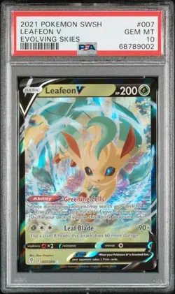 2021 Pokemon Sword & Shield Evolving Skies Leafeon V #007/203 PSA 10 POP 167 - Image 1