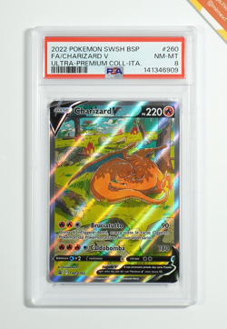 Pokemon PSA 8 Charizard V #SWSH260 Full Art Ultra-Premium Coll 2022 Italiano - Image 1