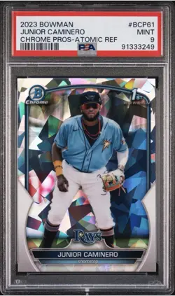 2023 Bowman Chrome Junior Caminero Atomic Refractor Rookie BCP-61 PSA 9 Rays - Image 1