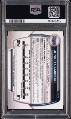 2023 Bowman Chrome Junior Caminero Atomic Refractor Rookie BCP-61 PSA 9 Rays - Image 2