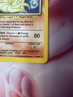 Ninetales Holo Unlimited Rare Pokemon TCG Card 12/102 Base Set LP - Image 2