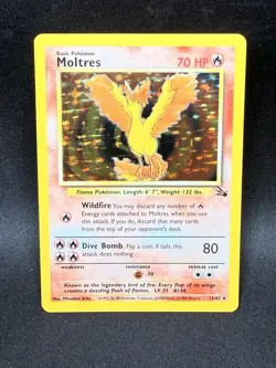 Pokemon Moltres Fossil Holo Rare 12/62 Unlimited 1999 70 HP Card - Image 1