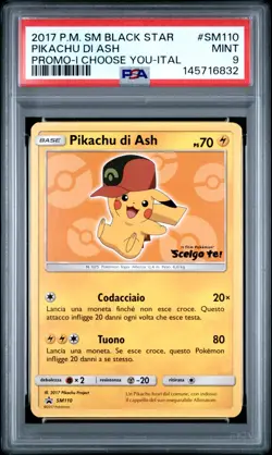 Pokemon PSA 9 Pikachu Di Ash #SM110 Scelgo Te! Promo 2017 Italiano - Image 2