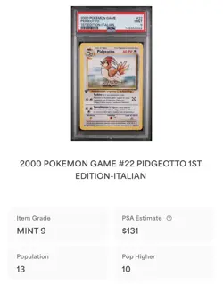 POKEMON PSA 9 PIDGEOTTO 22/102 SET BASE 1st PRIMA EDIZIONE ITALIANO LOW POP!🌍 - Image 4