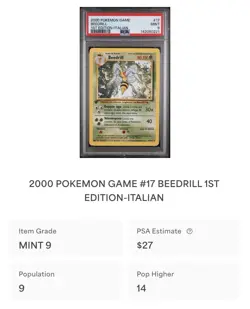 POKEMON PSA 9 BEEDRILL 17/102 SET BASE 1st PRIMA EDIZIONE ITALIANO LOW POP!🌍 - Image 4