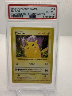Pokemon Pikachu TCG Base Set Shadowless Common 58/102 🔴Red Cheeks🔴 PSA 6 WOTC - Image 1