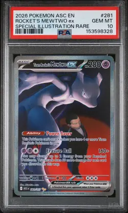 2026 POKEMON ASC EN ROCKET'S MEWTWO EX SPECIAL ILLUSTRAION RARE #281 PSA 10 - Image 1