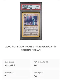 POKEMON PSA 8 DRAGONAIR 18/102 SET BASE 1st PRIMA EDIZIONE ITALIANO 2000! - Image 4