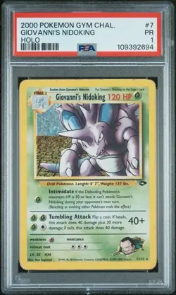 PSA 1 Giovanni's Nidoking Holo Horn Swirl Gym Challenge WOTC Pokemon POP 19 - Image 1
