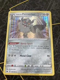 Galarian Perrserker 128/202 Sword & Shield - Holo Rare Pokemon with Metal Claw - Image 1