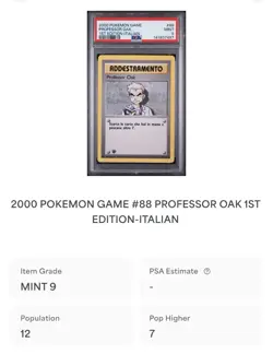 POKEMON PSA 9 PROFESSOR OAK 88/102 SET BASE 1st EDIZIONE ITALIANO 2000 LOW POP🌍 - Image 4