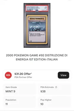 POKEMON PSA 9 DISTRUZIONE DI ENERGIA 92/102 SET BASE 1st PRIMA EDIZIONE ITALIAN - Image 4