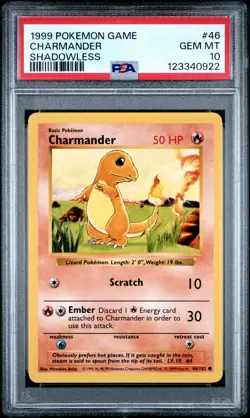 1999 POKEMON GAME SHADOWLESS #46 CHARMANDER PSA 10 - Image 1