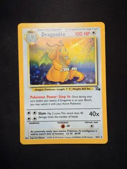 Pokemon Dragonite 4/62 Fossil Holo Rare 1999 100 HP Card Wizards of the Coast - Image 1