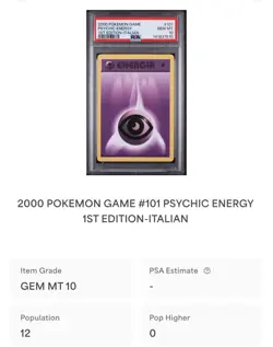 POKEMON PSA 10 ENERGIA PSYCHIC 101/102 SET BASE 1st ITALIANO 2000 POP 12!🌍 - Image 4